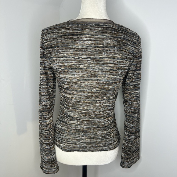 Metallic Top Papillon Blanc Y2K Indie Sleaze Shimmer Long Sleeve V Boho Neck - Picture 5 of 11